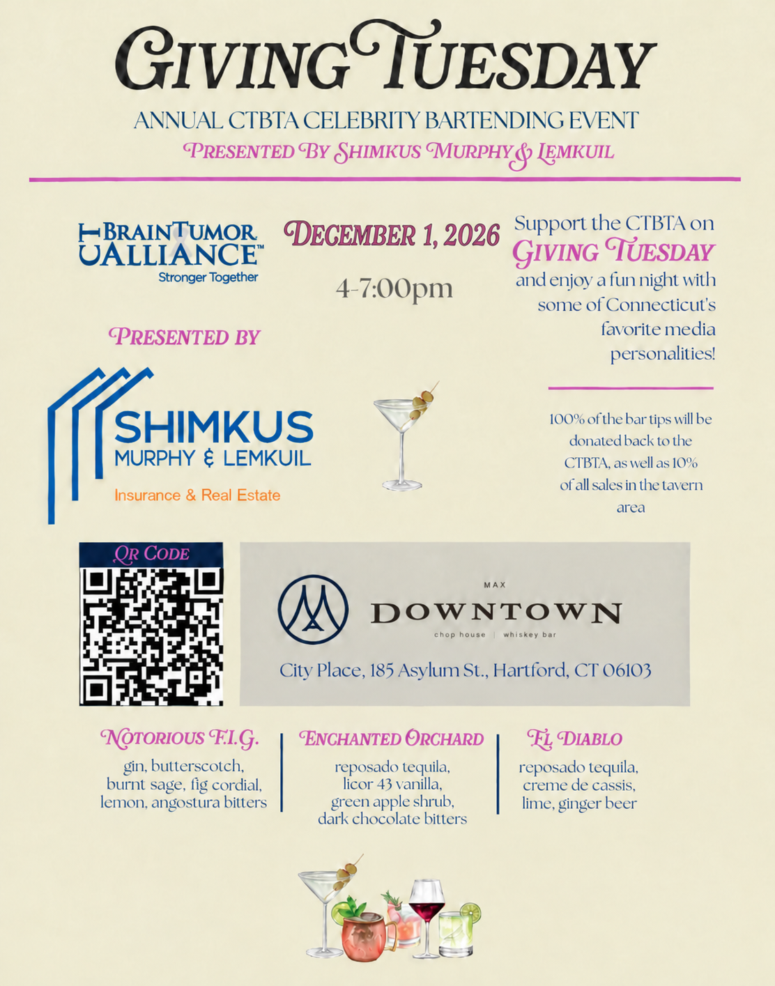 Giving Tuesday | Annual CTBTA Celebrity Bartending Event  